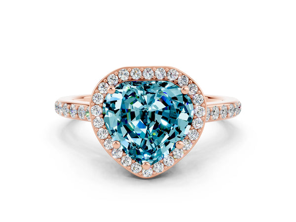 Rose gold Heart Cut Halo Round Diamond Pavé Band with Four-Prong Setting