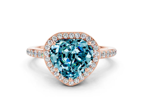 Rose gold Heart Cut Halo Round Diamond Pavé Band with Four-Prong Setting