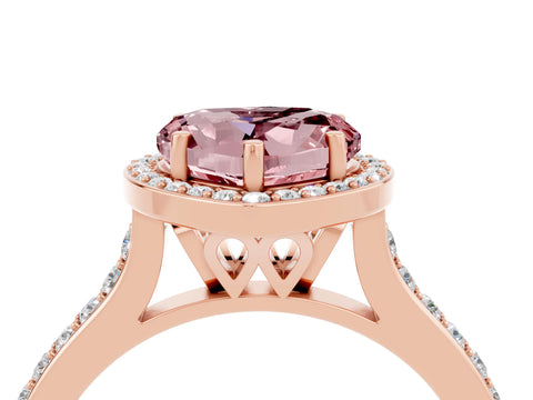 Rose gold Heart Cut Halo Round Diamond Pavé Band with Four-Prong Setting_4