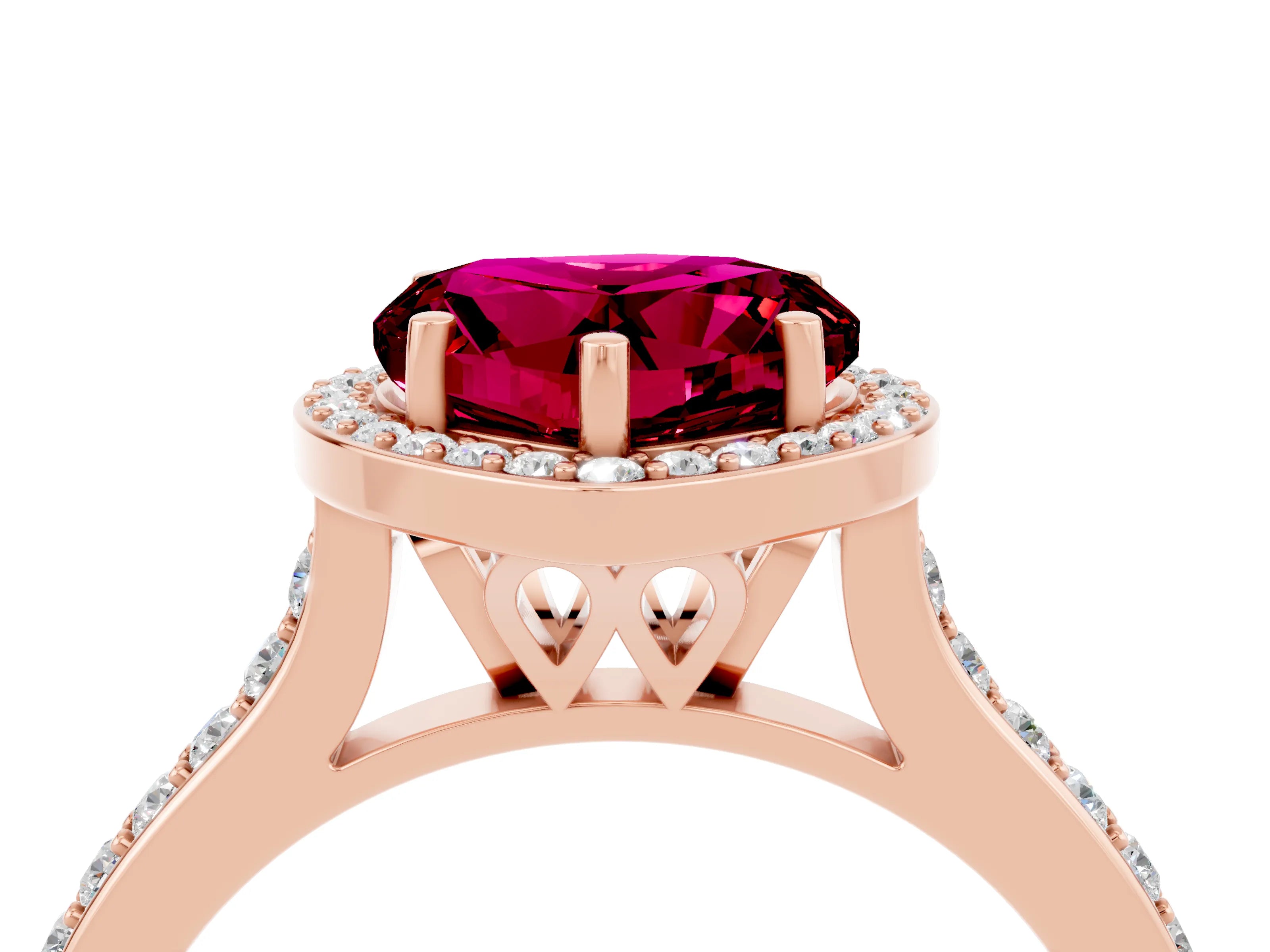 Rose gold Heart Cut Halo Round Diamond Pavé Band with Four-Prong Setting_4