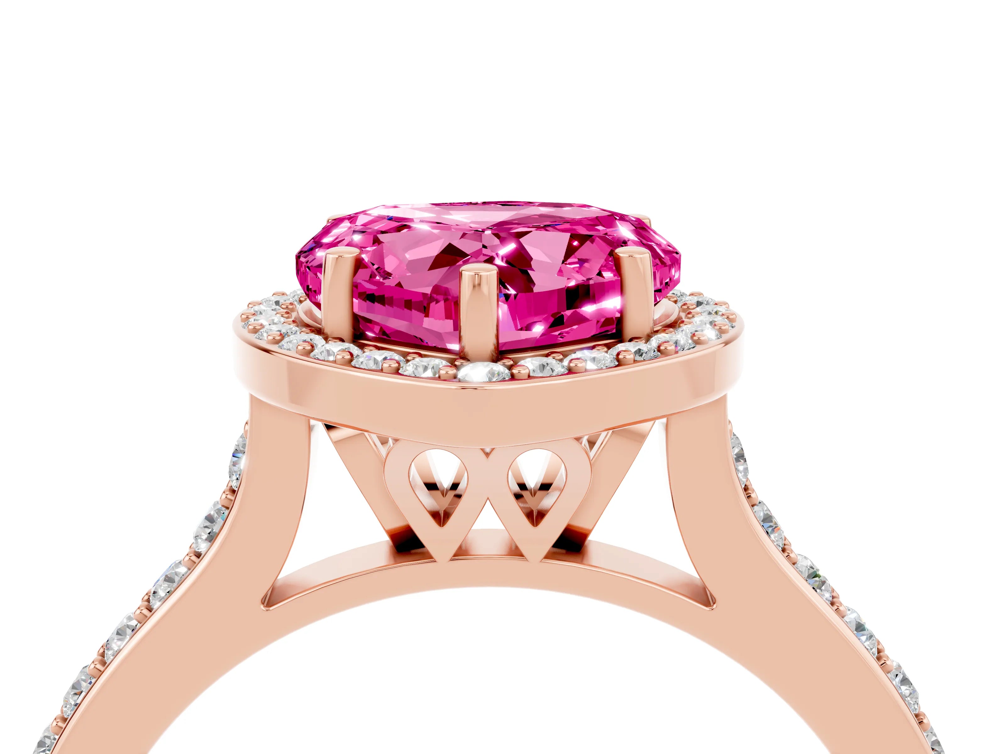 Rose gold Heart Cut Halo Round Diamond Pavé Band with Four-Prong Setting_4