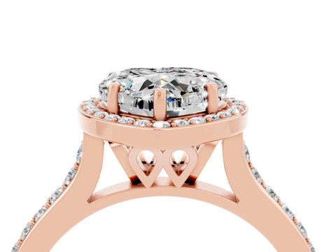 Rose gold Heart Cut Halo Round Diamond Pavé Band with Four-Prong Setting_4