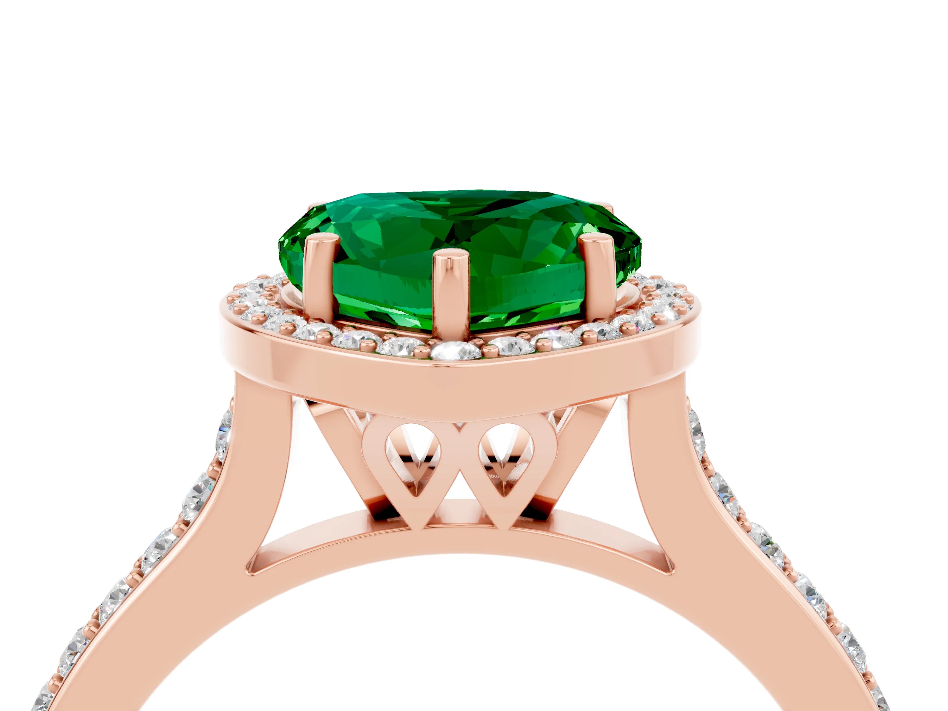 Rose gold Heart Cut Halo Round Diamond Pavé Band with Four-Prong Setting_4