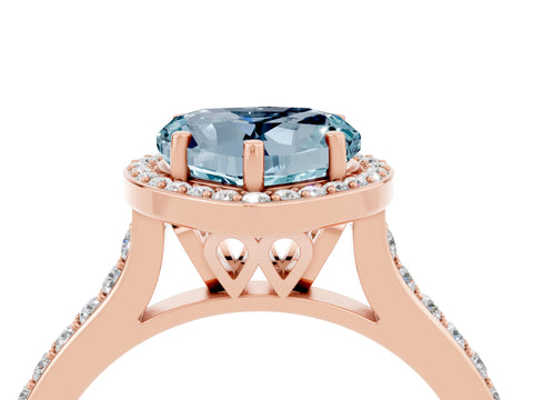 Rose gold Heart Cut Halo Round Diamond Pavé Band with Four-Prong Setting_4