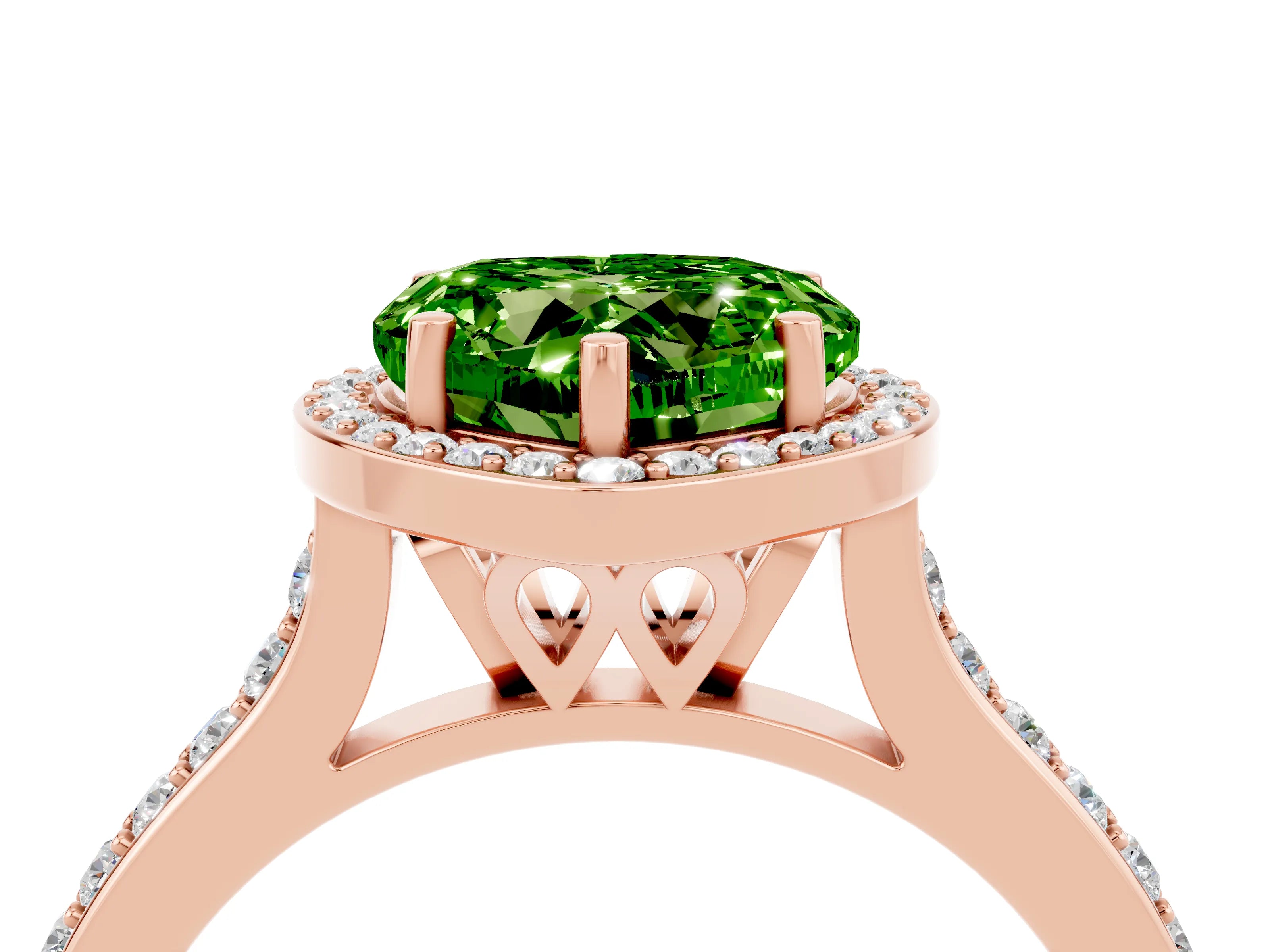 Rose gold Heart Cut Halo Round Diamond Pavé Band with Four-Prong Setting_4