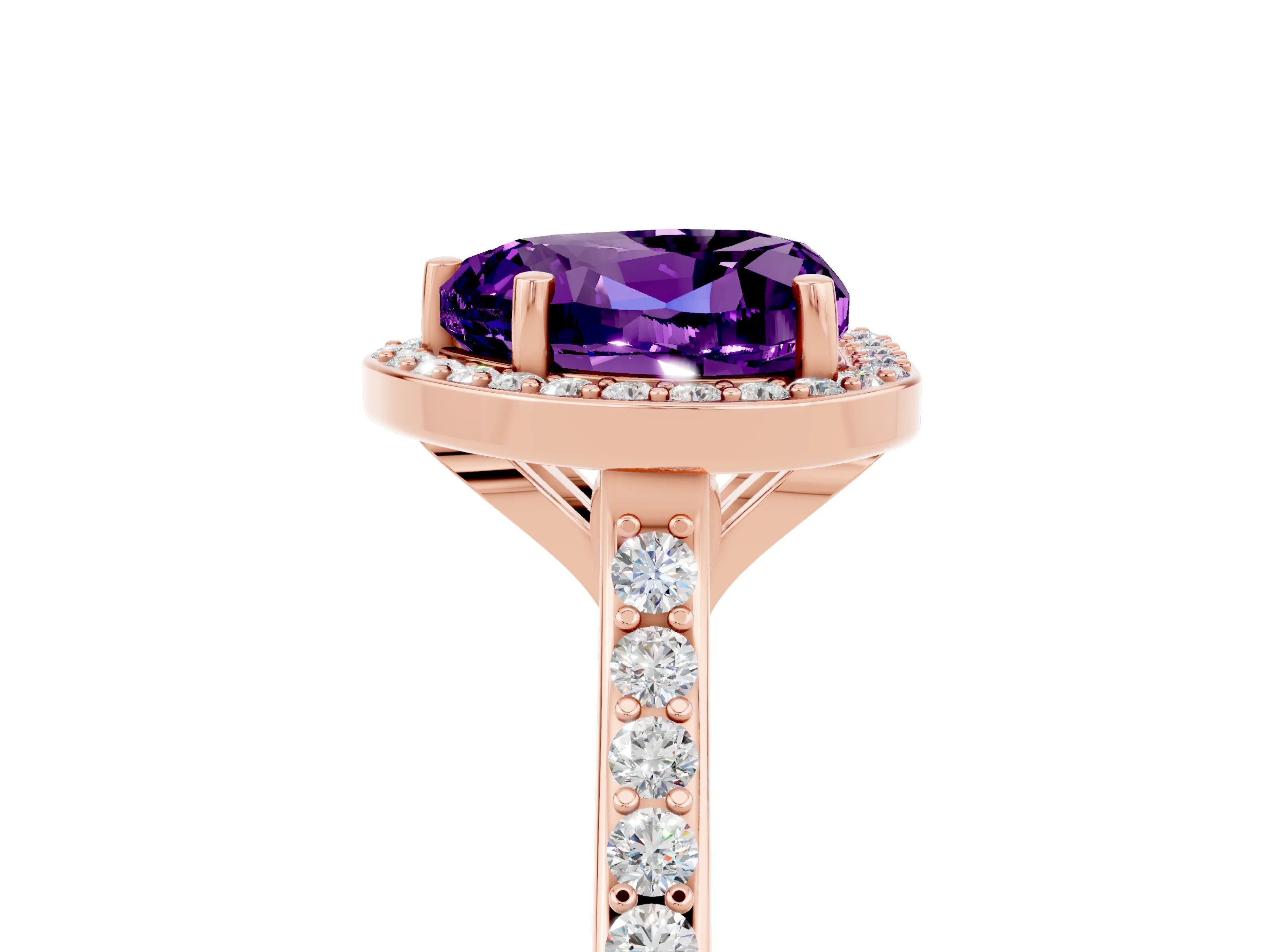 Rose gold Heart Cut Halo Round Diamond Pavé Band with Four-Prong Setting_5