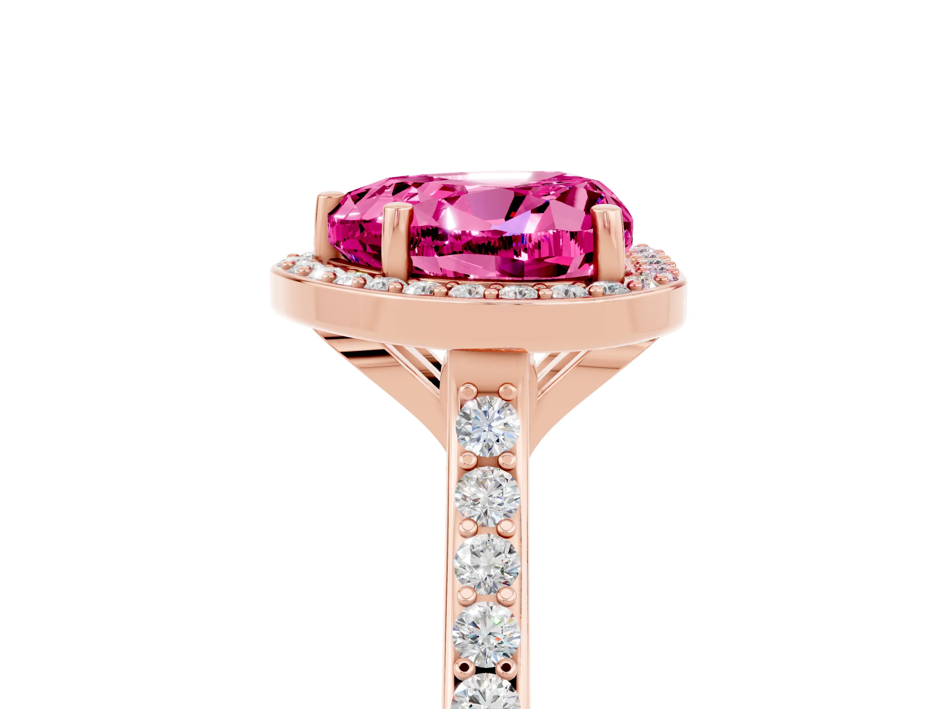 Rose gold Heart Cut Halo Round Diamond Pavé Band with Four-Prong Setting_5