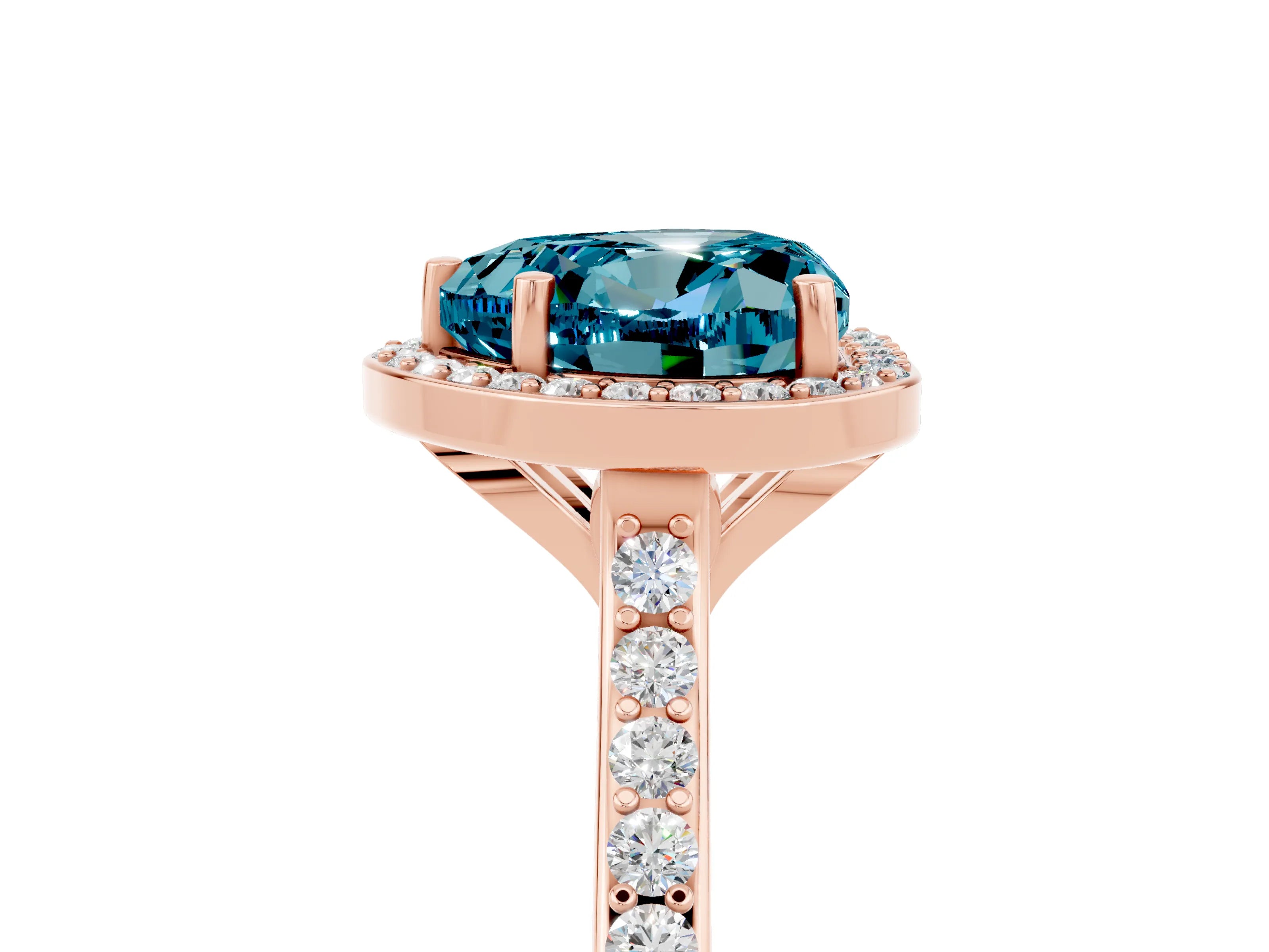 Rose gold Heart Cut Halo Round Diamond Pavé Band with Four-Prong Setting_5