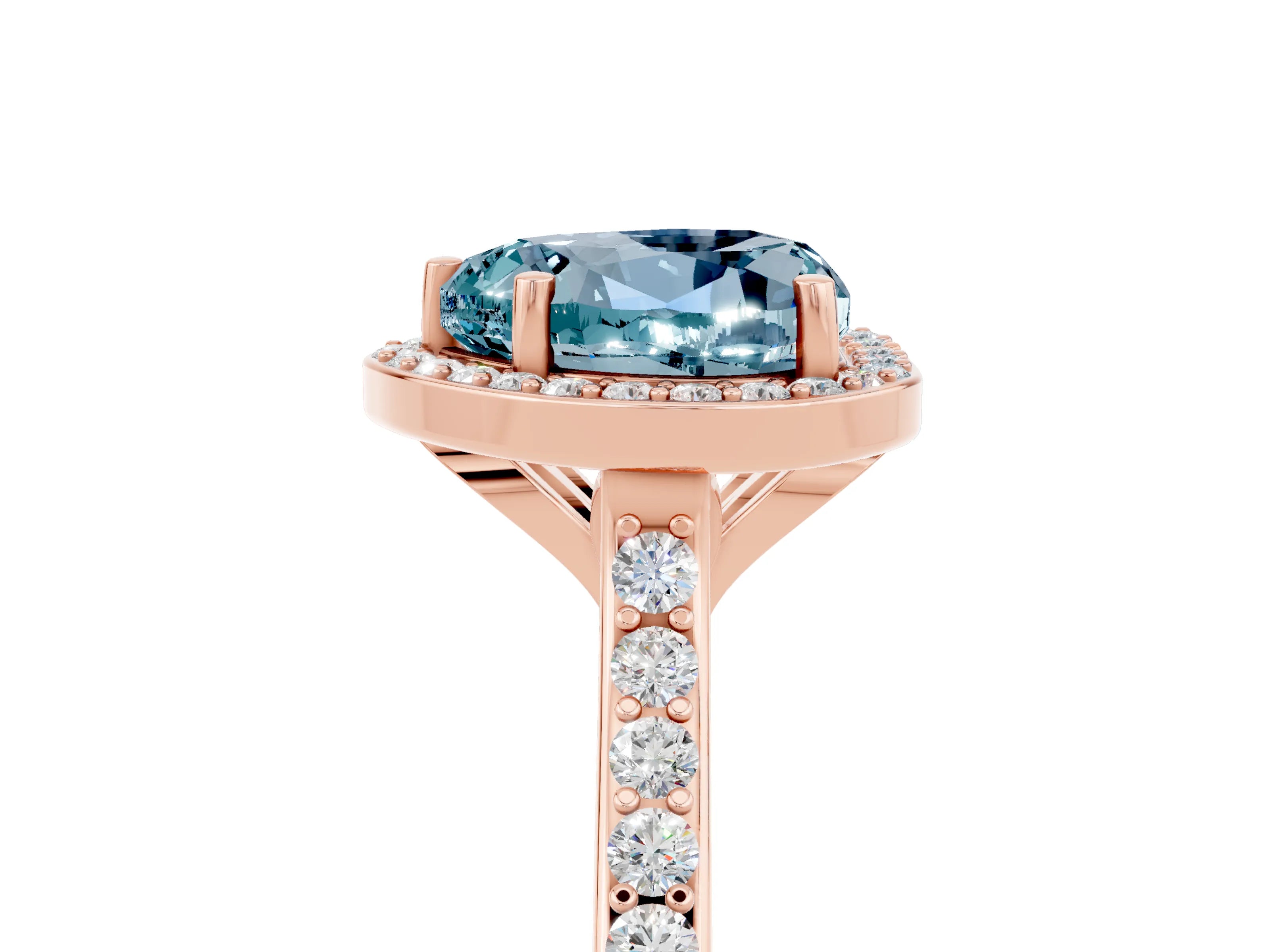 Rose gold Heart Cut Halo Round Diamond Pavé Band with Four-Prong Setting_5