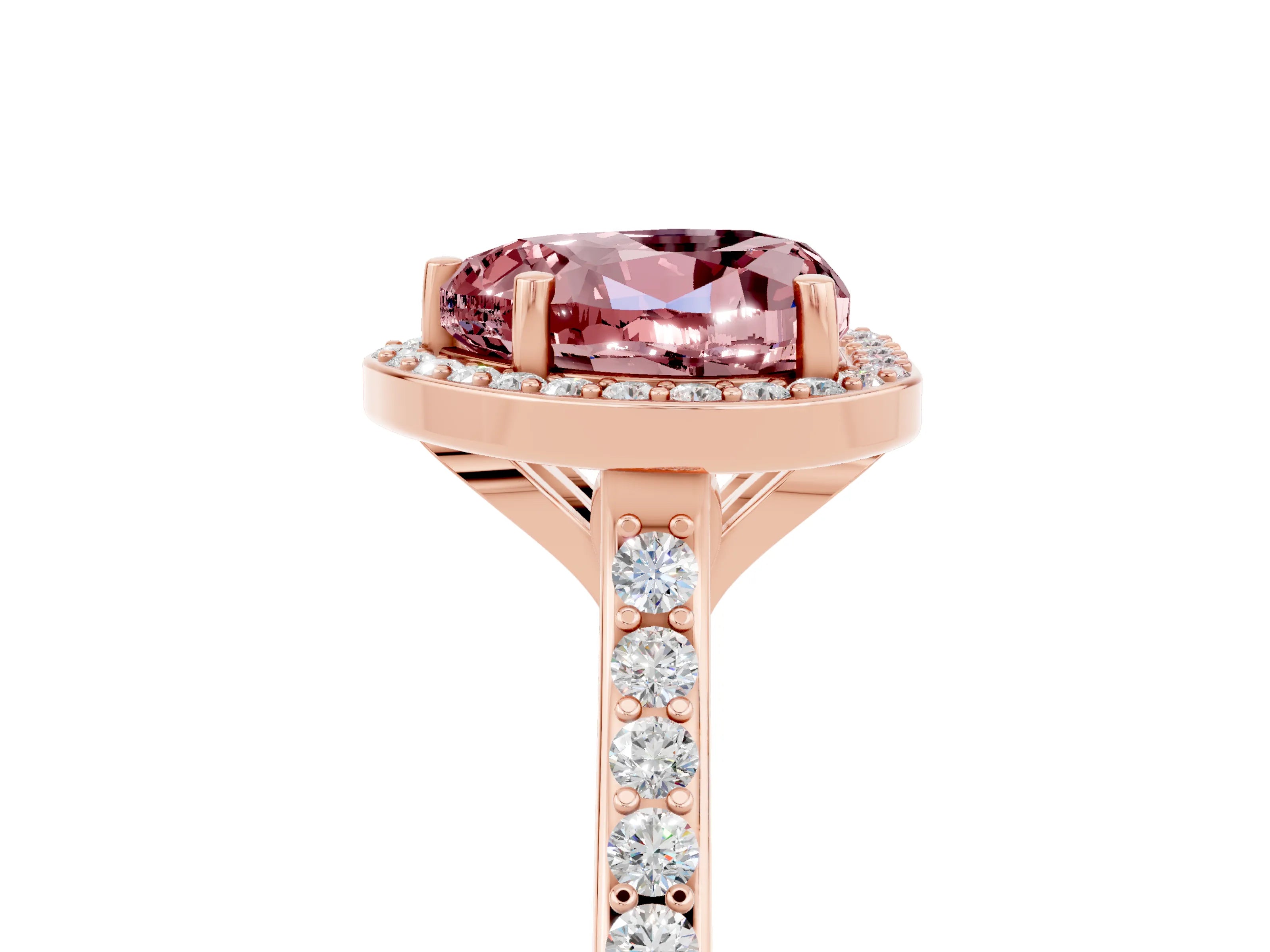 Rose gold Heart Cut Halo Round Diamond Pavé Band with Four-Prong Setting_5