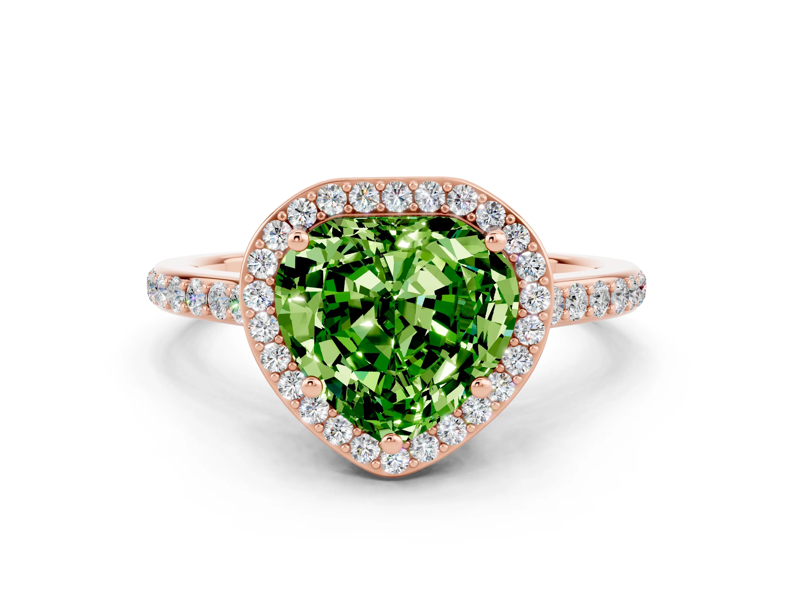 Rose gold Heart Cut Halo Round Diamond Pavé Band with Four-Prong Setting