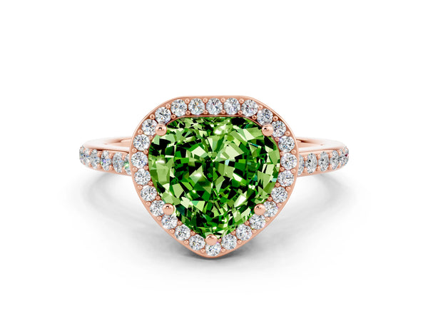Rose gold Heart Cut Halo Round Diamond Pavé Band with Four-Prong Setting