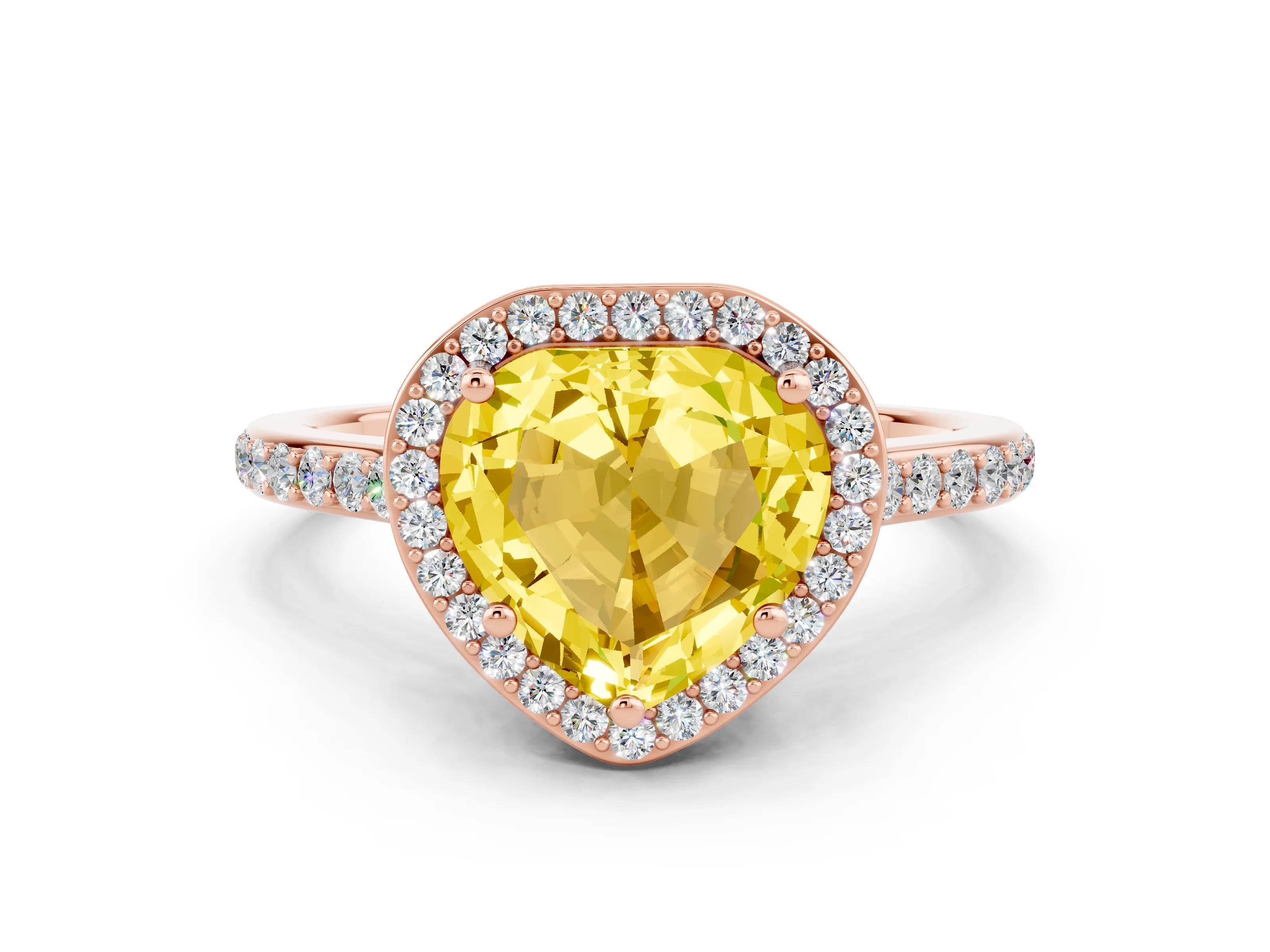 Rose gold Heart Cut Halo Round Diamond Pavé Band with Four-Prong Setting