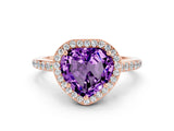 Rose gold Heart Cut Halo Round Diamond Pavé Band with Four-Prong Setting