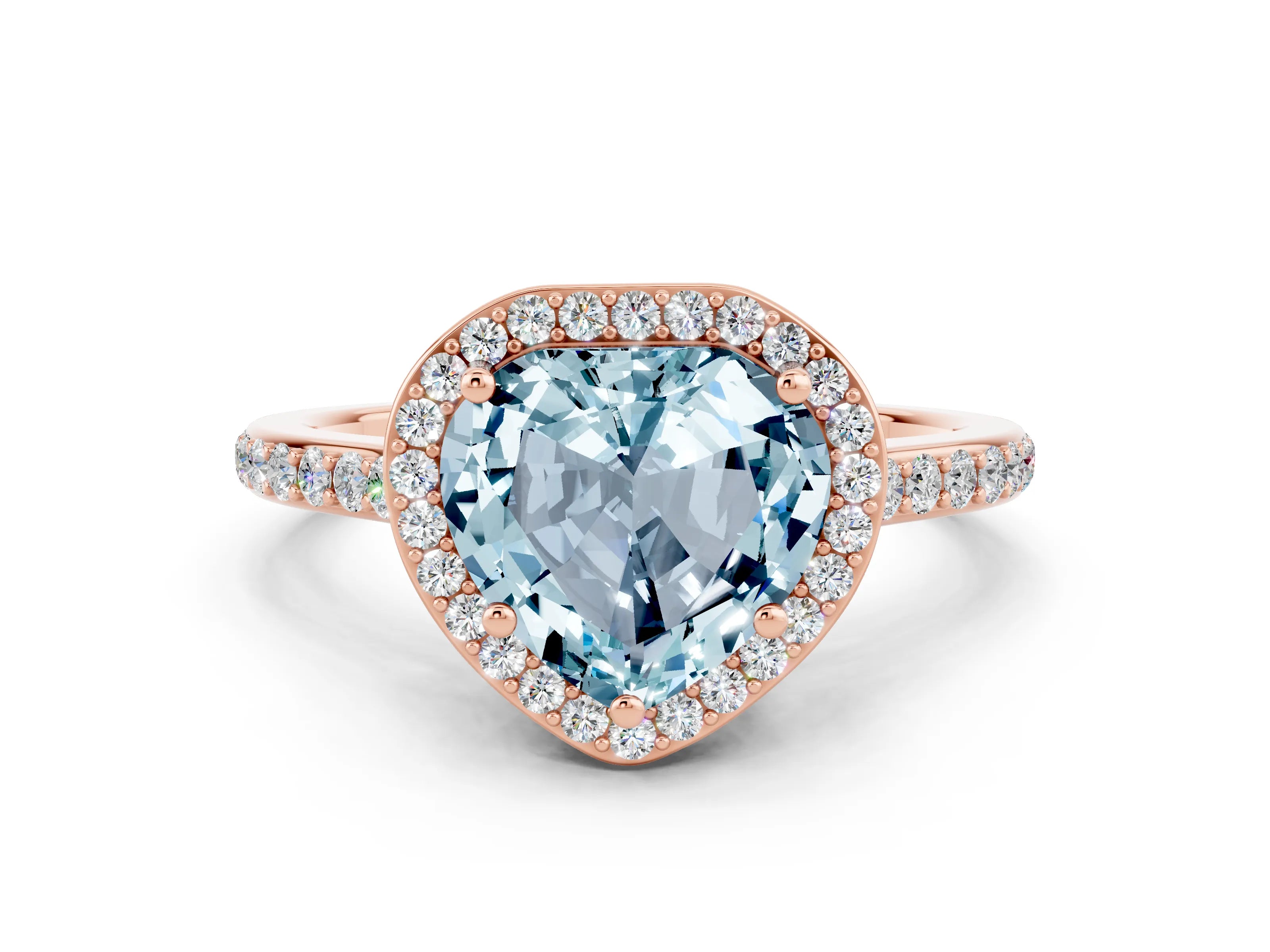 Rose gold Heart Cut Halo Round Diamond Pavé Band with Four-Prong Setting