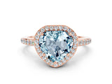 Rose gold Heart Cut Halo Round Diamond Pavé Band with Four-Prong Setting