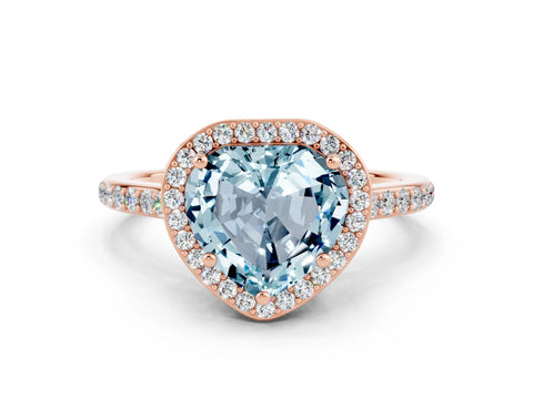 Rose gold Heart Cut Halo Round Diamond Pavé Band with Four-Prong Setting