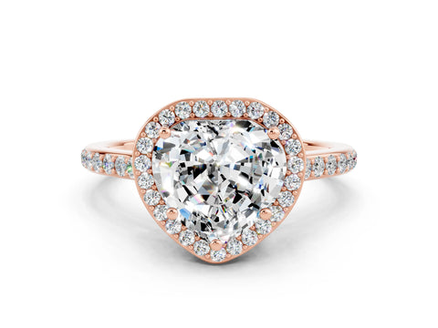 Rose gold Heart Cut Halo Round Diamond Pavé Band with Four-Prong Setting