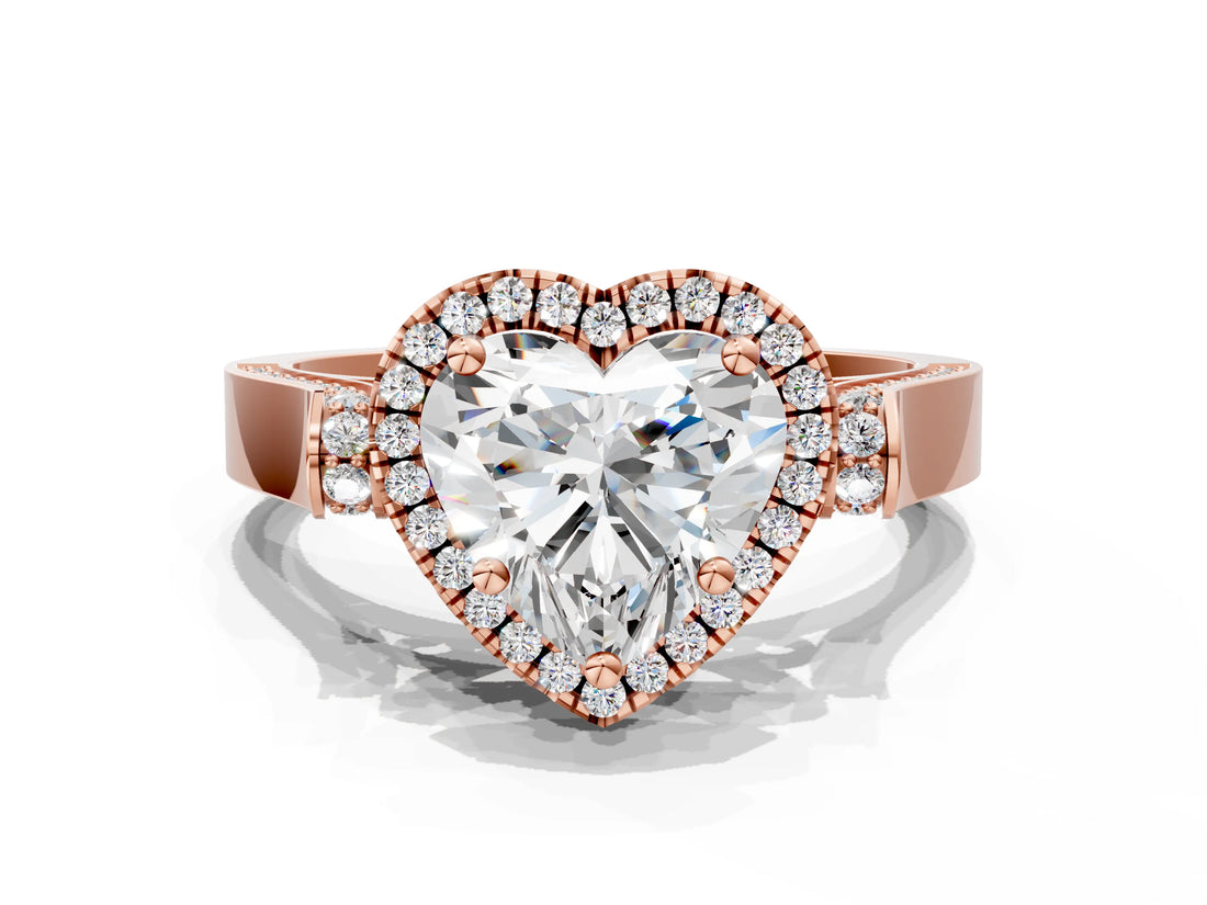 Rose gold Heart Cut Halo Round Diamond Twist Band with Four-Prong Setting_15
