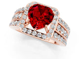 Rose gold Heart Cut Halo Ruby Ring with Split Shank and Four-Prong Setting_1