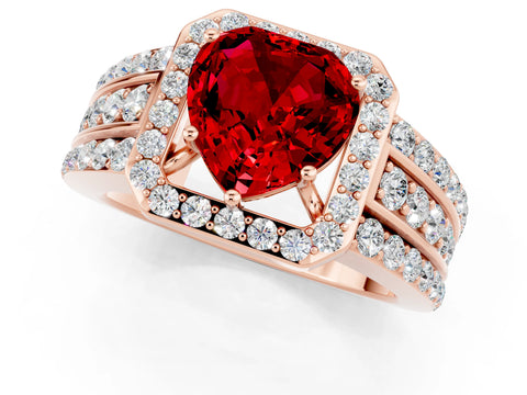 Rose gold Heart Cut Halo Ruby Ring with Split Shank and Four-Prong Setting_1