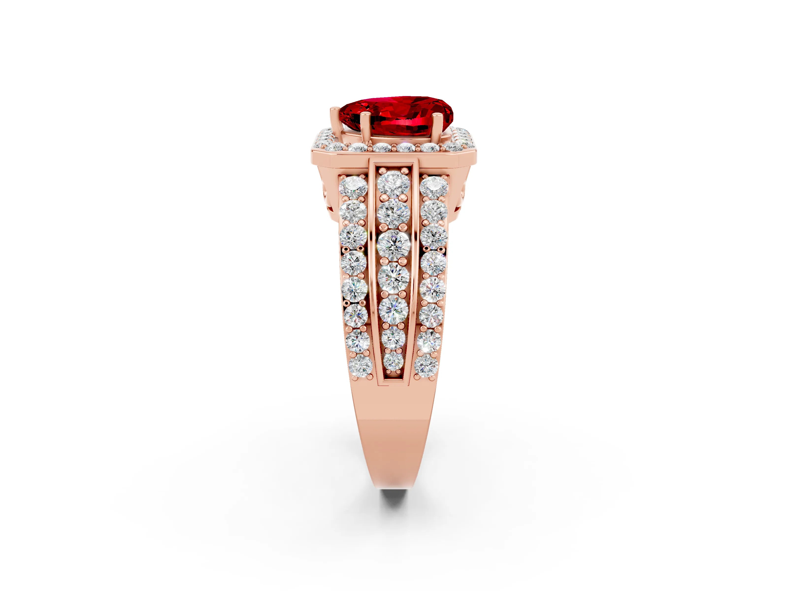 Rose gold Heart Cut Halo Ruby Ring with Split Shank and Four-Prong Setting_2