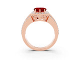 Rose gold Heart Cut Halo Ruby Ring with Split Shank and Four-Prong Setting_3