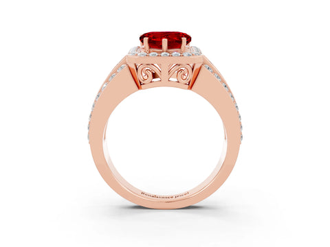 Rose gold Heart Cut Halo Ruby Ring with Split Shank and Four-Prong Setting_3