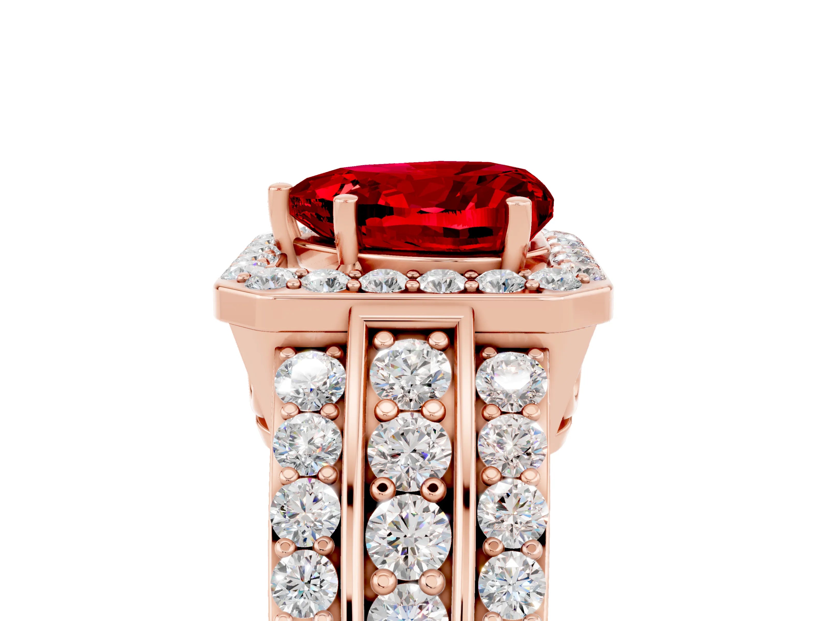 Rose gold Heart Cut Halo Ruby Ring with Split Shank and Four-Prong Setting_5