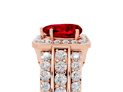 Rose gold Heart Cut Halo Ruby Ring with Split Shank and Four-Prong Setting_5