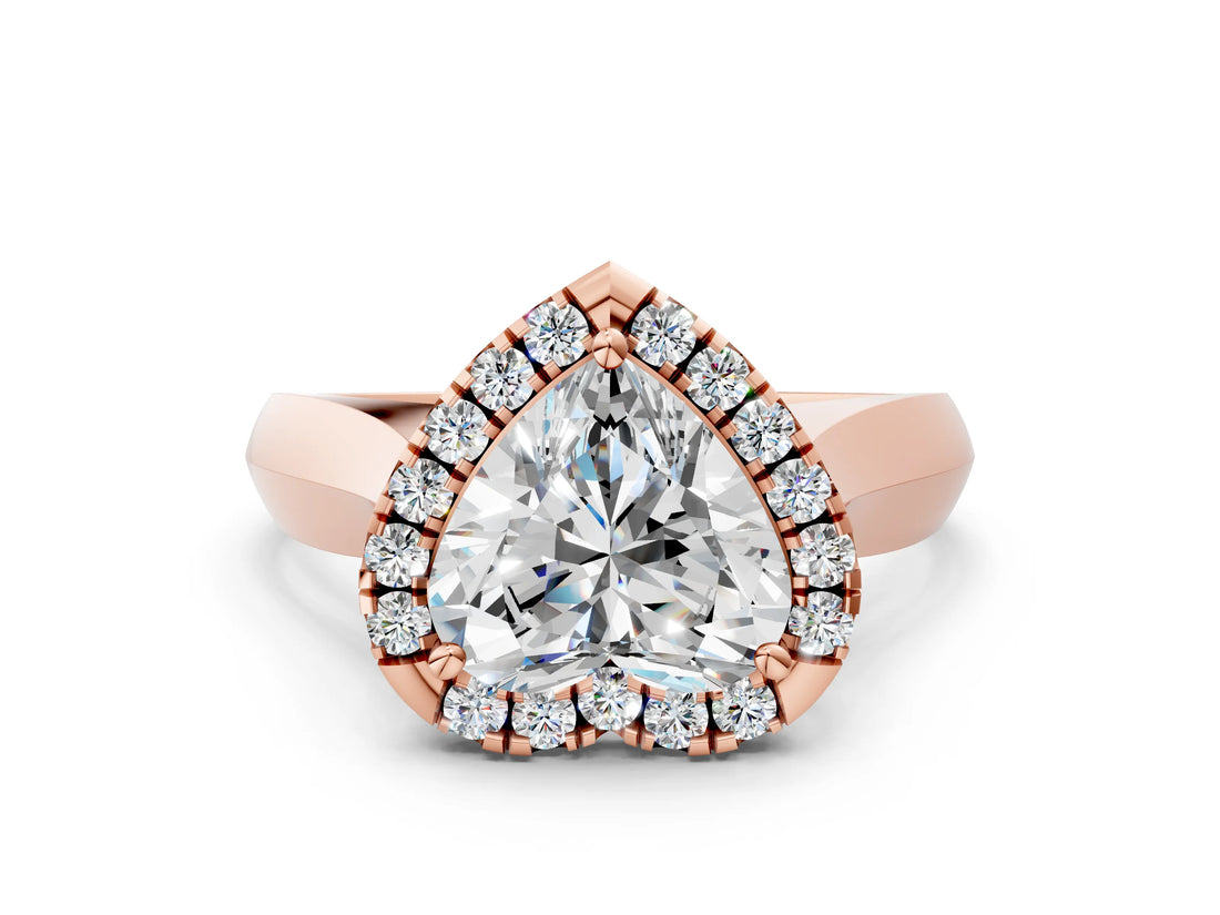 Rose gold Heart Cut Halo Solitaire Engagement Ring with Square Band and Four-Prong Setting_66