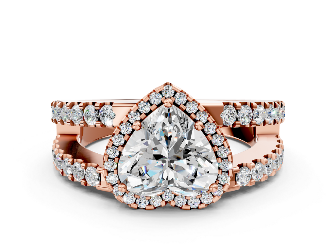 Rose gold Heart Cut Halo Split Shank Diamond Ring with Four-Prong Setting_63