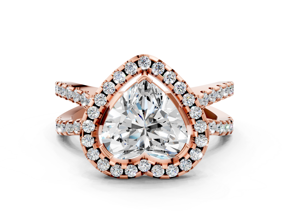 Rose gold Heart Cut Halo Split Shank Pave Set Ring_66