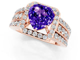 Rose gold Heart Cut Halo Tanzanite Ring with Split Shank and Four-Prong Setting_1