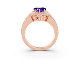 Rose gold Heart Cut Halo Tanzanite Ring with Split Shank and Four-Prong Setting_3