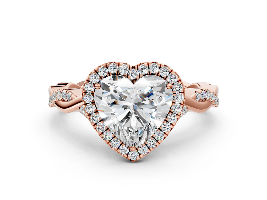 Rose gold Heart Cut Halo Twist Band with Four-Prong Setting_15