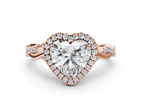 Rose Gold Heart-Shaped Interwoven Twist Halo Engagement Ring Setting
