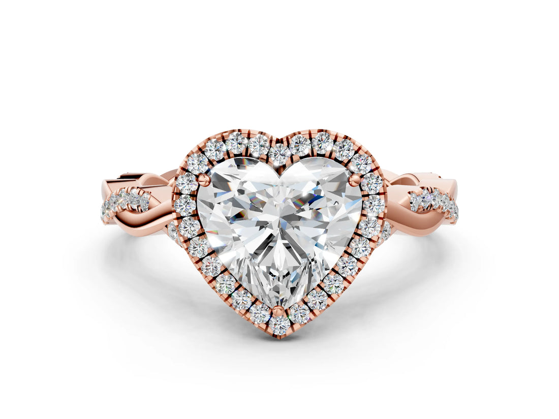 Rose gold Heart Cut Halo Twist Band with Four-Prong Setting_3
