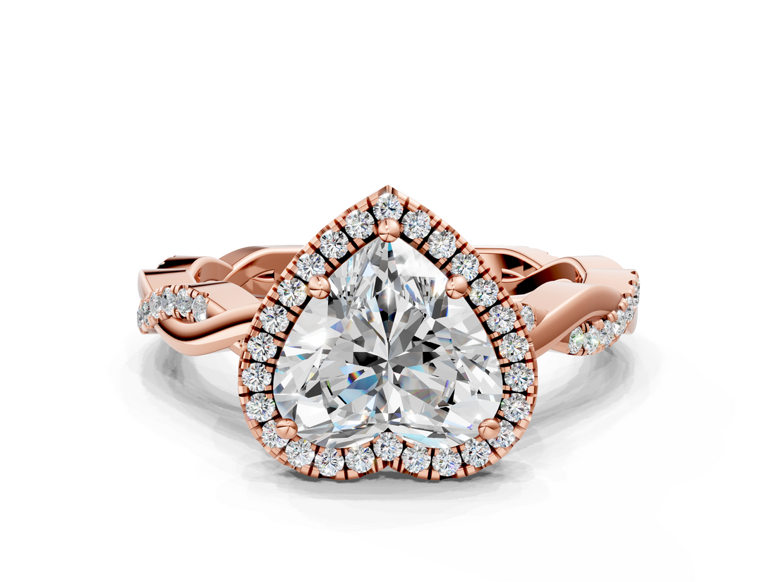 Rose gold Heart Cut Halo Twisted Band Four-Prong Ring_33