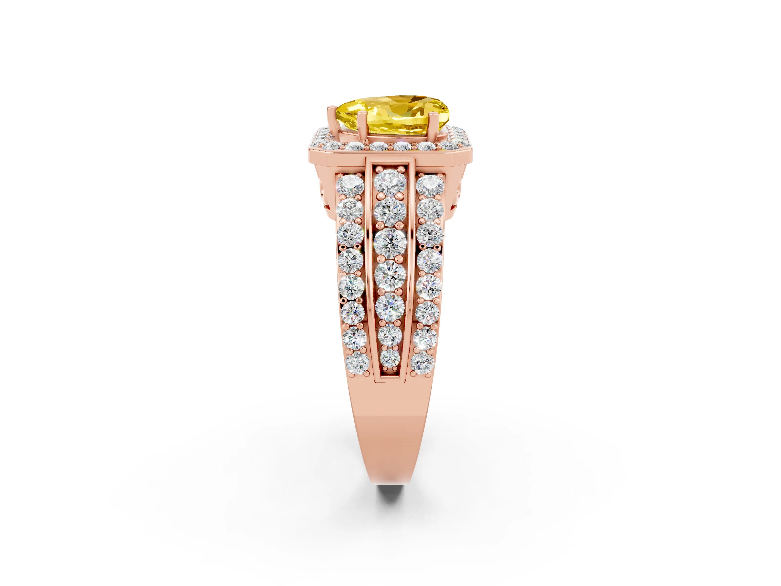 Rose gold Heart Cut Halo Yellow Sapphire Ring with Split Shank and Four-Prong Setting_26
