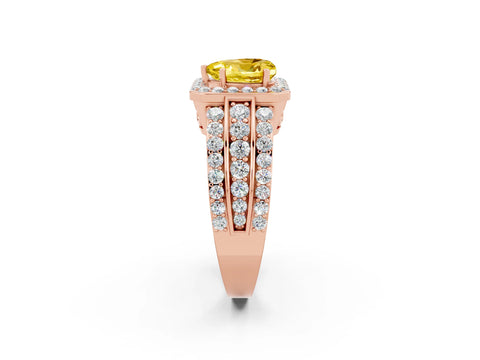 Rose gold Heart Cut Halo Yellow Sapphire Ring with Split Shank and Four-Prong Setting_26