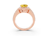 Rose gold Heart Cut Halo Yellow Sapphire Ring with Split Shank and Four-Prong Setting_27