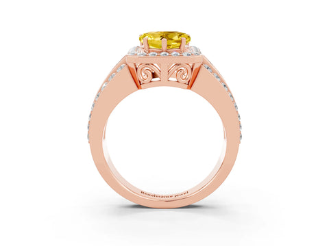 Rose gold Heart Cut Halo Yellow Sapphire Ring with Split Shank and Four-Prong Setting_27