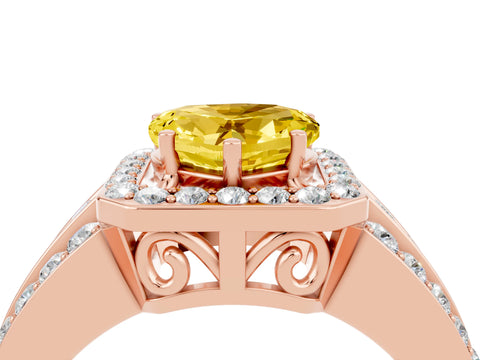 Rose gold Heart Cut Halo Yellow Sapphire Ring with Split Shank and Four-Prong Setting_28
