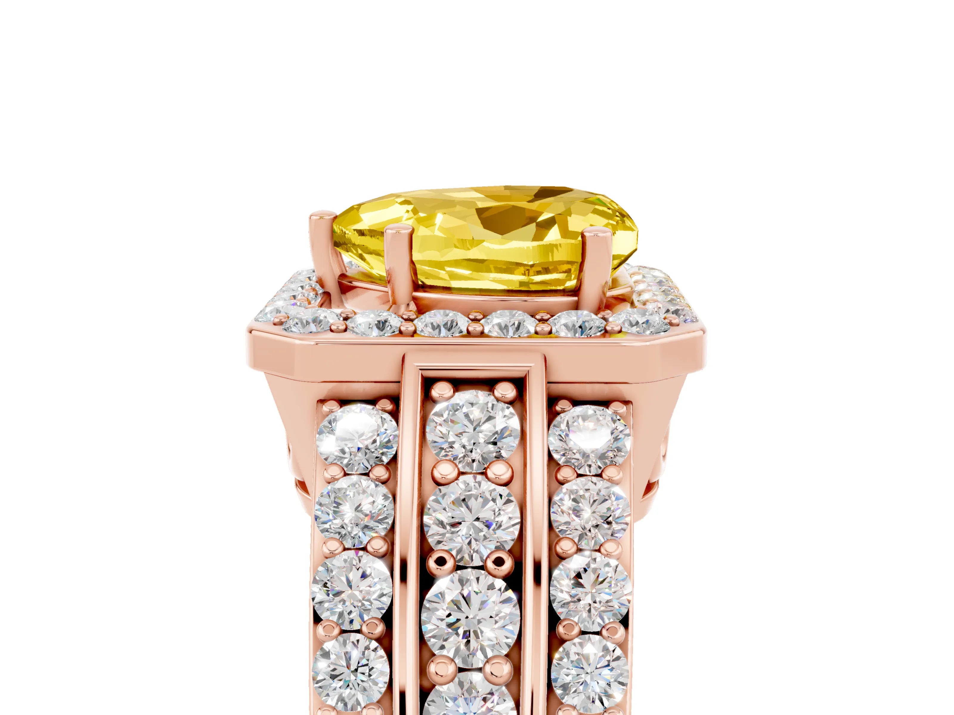Rose gold Heart Cut Halo Yellow Sapphire Ring with Split Shank and Four-Prong Setting_29