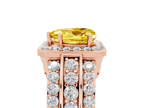 Rose gold Heart Cut Halo Yellow Sapphire Ring with Split Shank and Four-Prong Setting_29