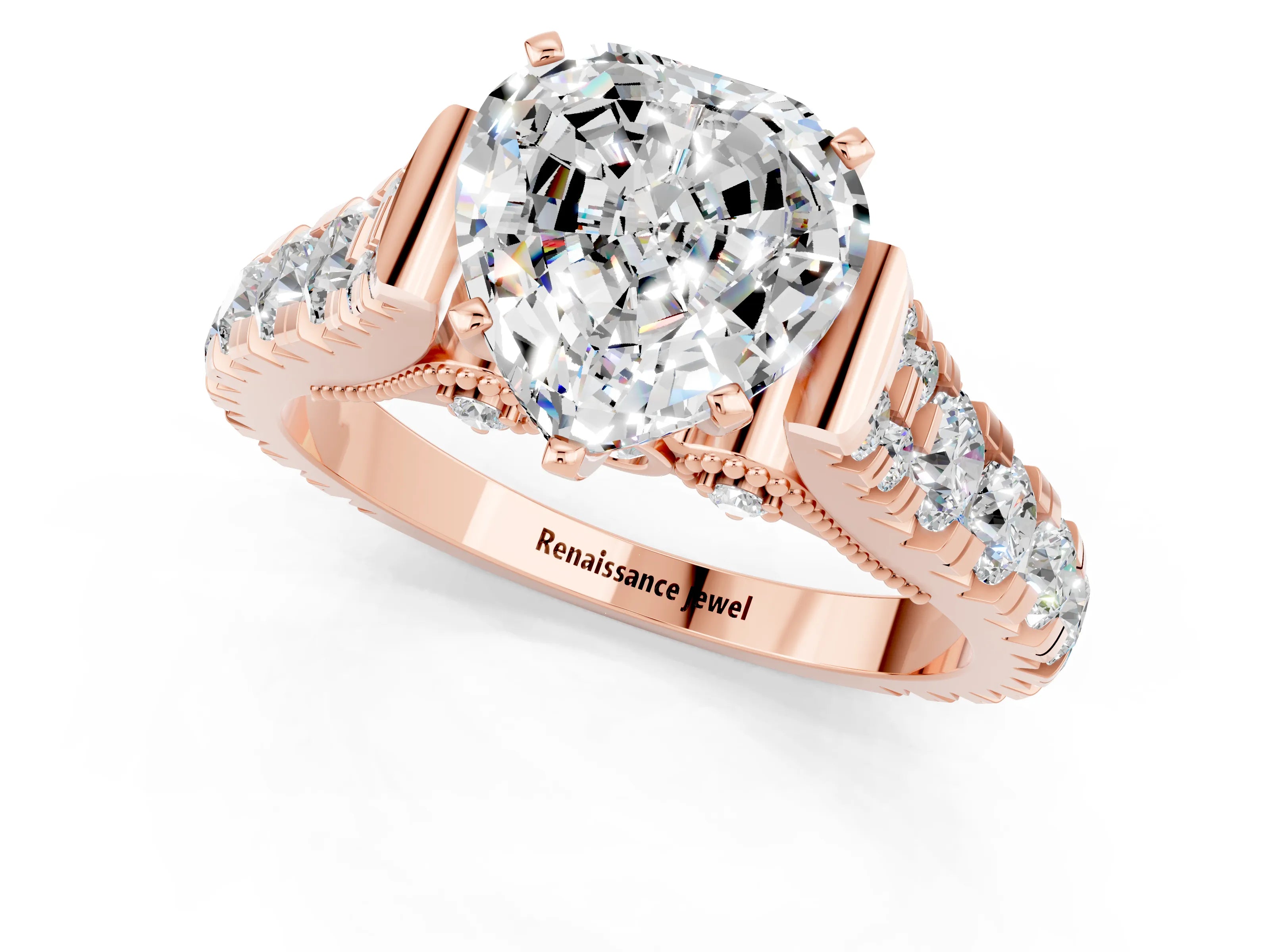 Rose gold Heart Cut Moissanite Classic Solitaire Ring with Pavé Band and Four-Prong Setting_1