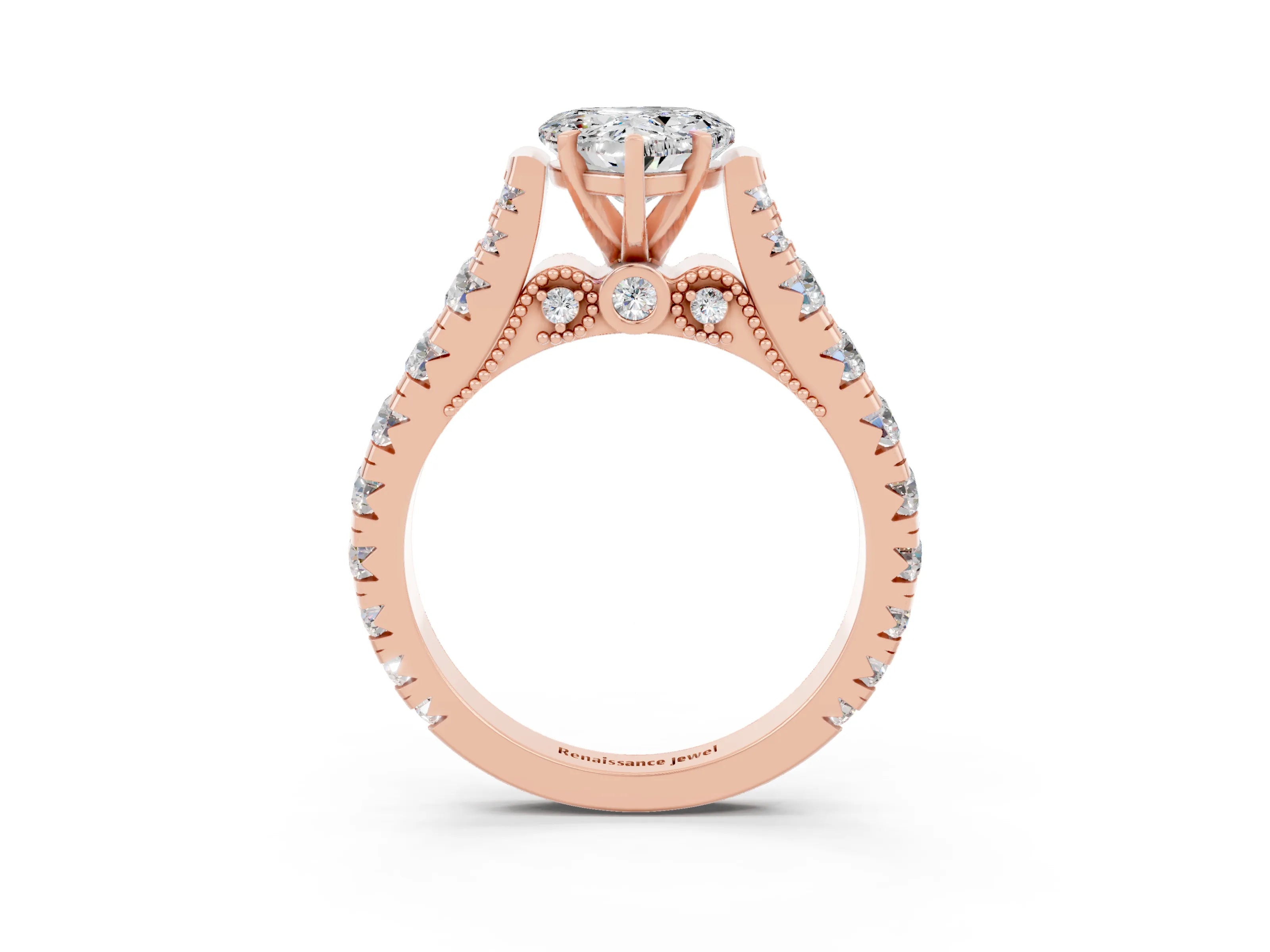 Rose gold Heart Cut Moissanite Classic Solitaire Ring with Pavé Band and Four-Prong Setting_3