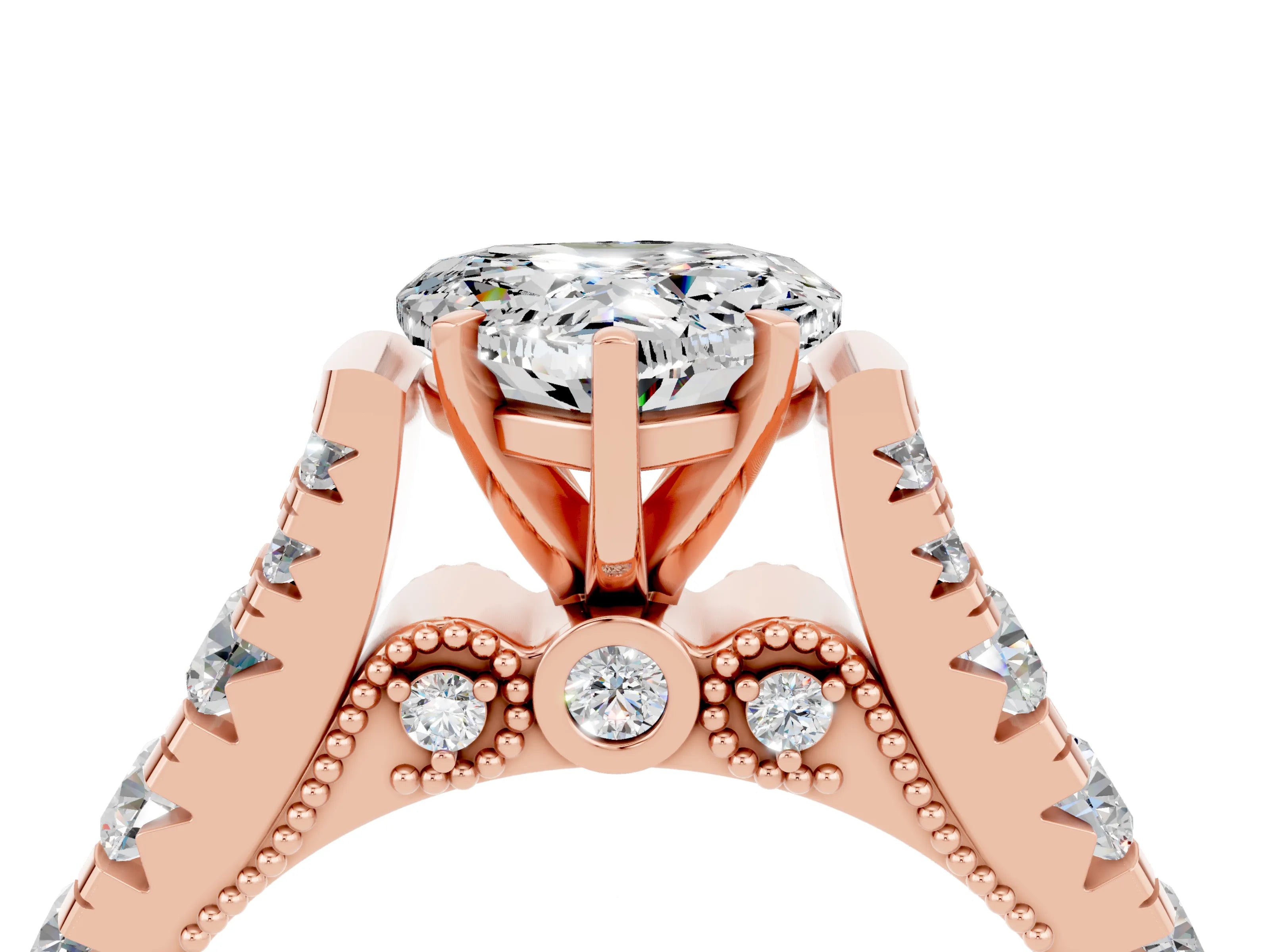 Rose gold Heart Cut Moissanite Classic Solitaire Ring with Pavé Band and Four-Prong Setting_4