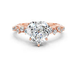 Rose gold Heart Cut Moissanite Cluster Side Stone Solitaire Ring with Prong Setting_24